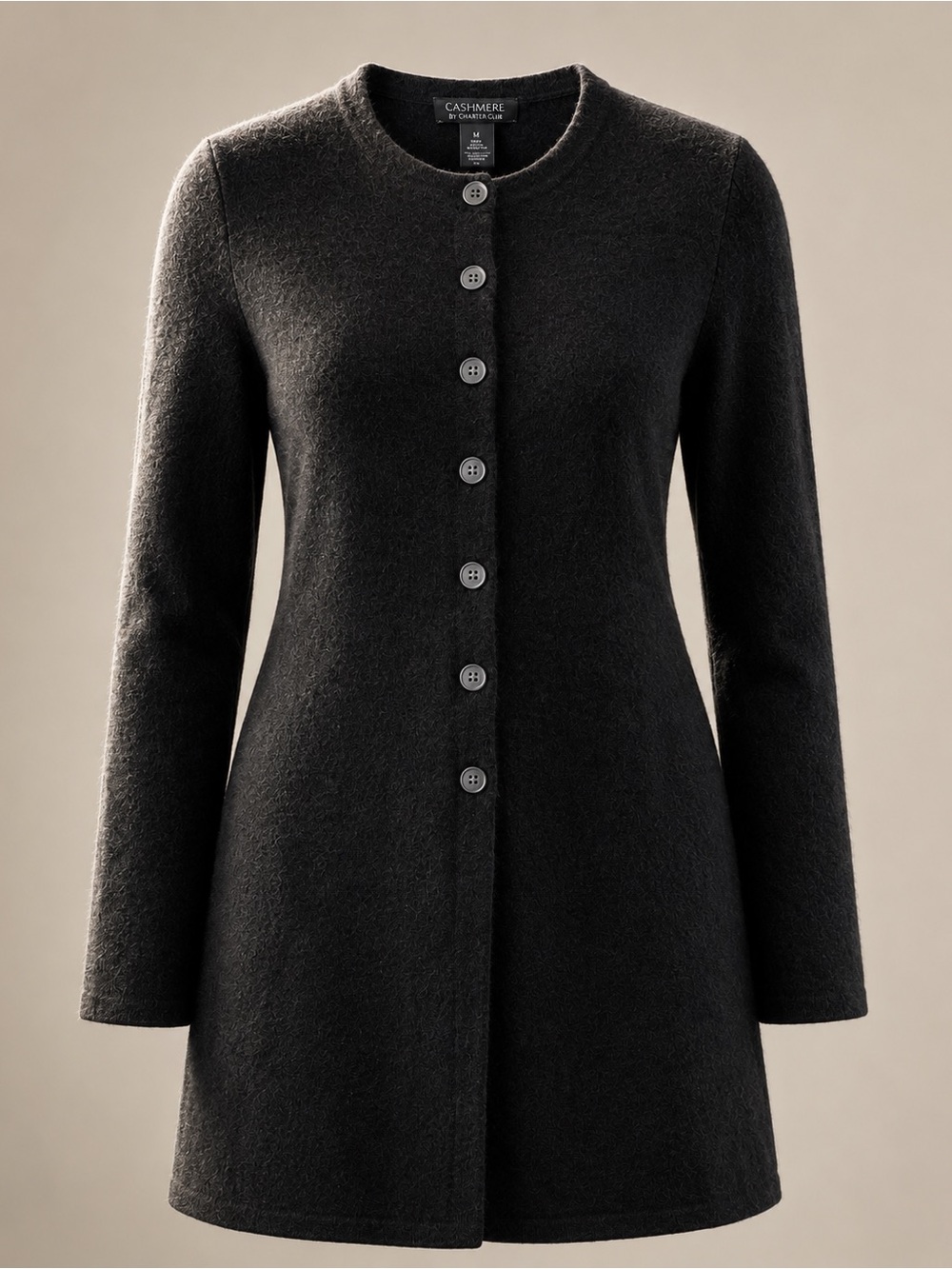 Charter Club 100% Cashmere Long Cardigan Coat Black M 2-Ply